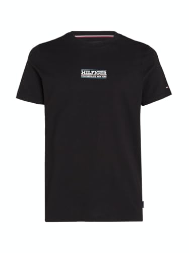 Tommy Hilfiger Herren T-Shirt Kurzarm Rundhalsausschnitt, Schwarz (Black), XS von Tommy Hilfiger