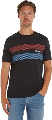 Tommy Hilfiger Herren T-Shirt Kurzarm Rundhalsausschnitt, Schwarz (Black), XS von Tommy Hilfiger