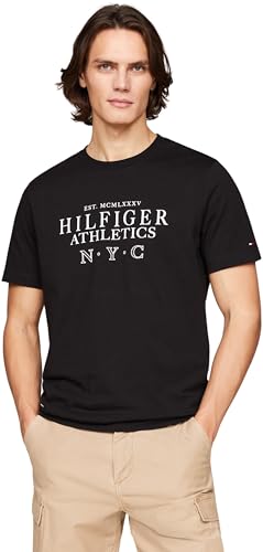 Tommy Hilfiger Herren T-Shirt Kurzarm Rundhalsausschnitt, Schwarz (Black), XS von Tommy Hilfiger