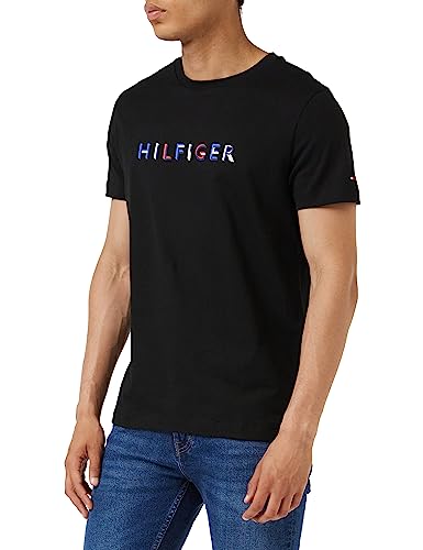 Tommy Hilfiger Herren T-Shirt Kurzarm Rundhalsausschnitt, Schwarz (Black), XS von Tommy Hilfiger