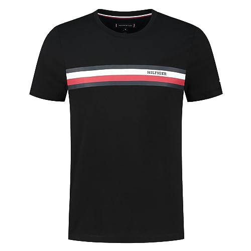 Tommy Hilfiger Herren T-Shirt Kurzarm Rundhalsausschnitt, Schwarz (Black), XS von Tommy Hilfiger