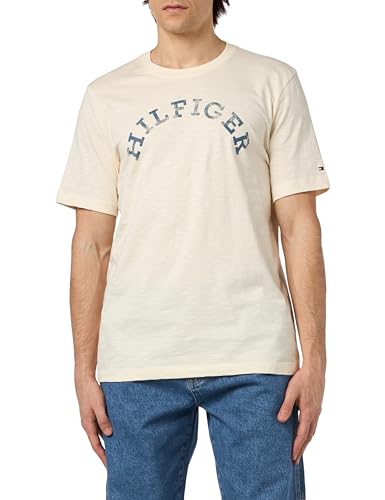 Tommy Hilfiger Herren T-Shirt Kurzarm Rundhalsausschnitt, Weiß (Calico), M von Tommy Hilfiger