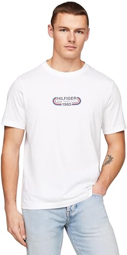 Tommy Hilfiger Herren T-Shirt Kurzarm Rundhalsausschnitt, Weiß (White), XL von Tommy Hilfiger