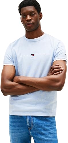 Tommy Hilfiger Herren T-Shirt Kurzarm Slim Fit, Blau (Heathered Blue), XS von Tommy Hilfiger