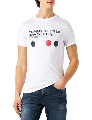 Tommy Hilfiger Herren T-Shirt Kurzarm Slim Fit, Weiß (White), L von Tommy Hilfiger