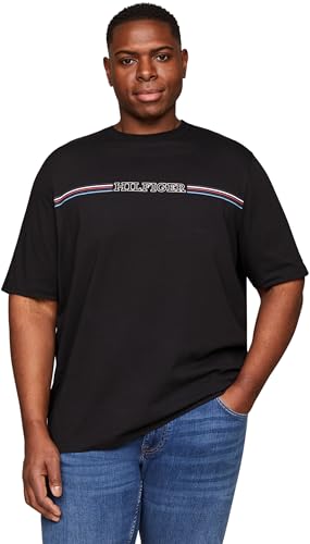 Tommy Hilfiger Herren T-Shirt Kurzarm Stripe Chest Rundhalsausschnitt, Schwarz (Black), XXL von Tommy Hilfiger