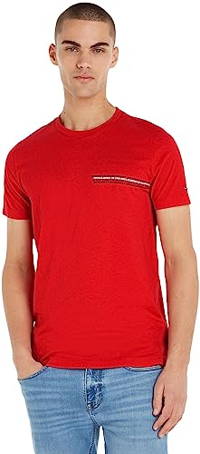 Tommy Hilfiger Herren T-Shirt Kurzarm Stripe Rundhalsausschnitt, Rot (Fireworks), 3XL von Tommy Hilfiger