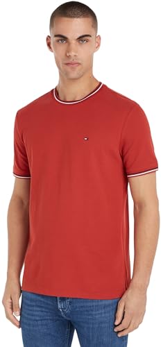 Tommy Hilfiger Herren T-Shirt Kurzarm Tipped Collar Rundhalsausschnitt, Rot (Dark Magma), XS von Tommy Hilfiger