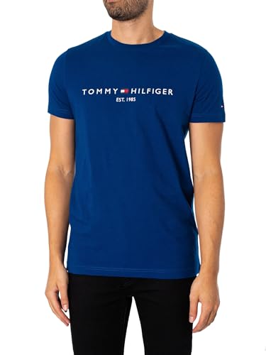 Tommy Hilfiger Herren T-Shirt Kurzarm Tommy Logo Rundhalsausschnitt, Blau (Anchor Blue), XXL von Tommy Hilfiger