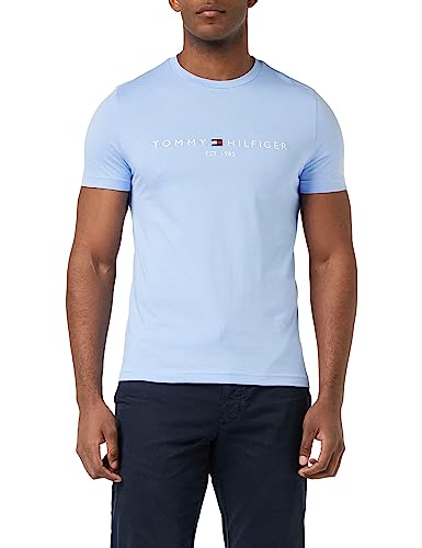 Tommy Hilfiger Herren T-Shirt Kurzarm Tommy Logo Rundhalsausschnitt, Blau (Vessel Blue), XL von Tommy Hilfiger