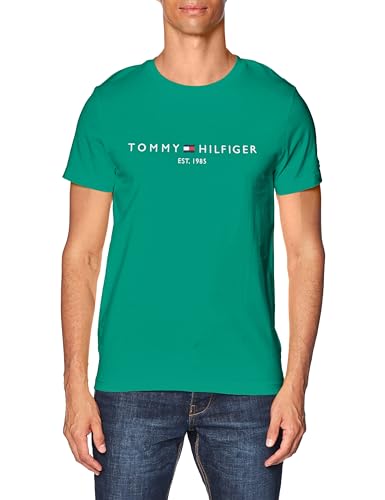 Tommy Hilfiger Herren T-Shirt Kurzarm Tommy Logo Rundhalsausschnitt, Grün (Olympic Green), XS von Tommy Hilfiger