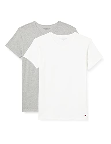 Tommy Hilfiger Herren T-Shirt Kurzarm V-Ausschnitt, Mehrfarbig (Black/Grey Heather/White), XXL von Tommy Hilfiger