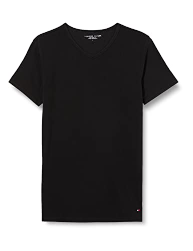 Tommy Hilfiger Herren T-Shirt Kurzarm V-Ausschnitt, Schwarz (Black), S von Tommy Hilfiger