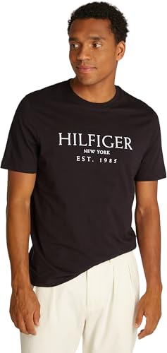 Tommy Hilfiger Herren T-Shirt Kurzarm aus Baumwolle, Schwarz (Black), L von Tommy Hilfiger