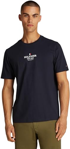 Tommy Hilfiger Herren T-Shirt Kurzarm mit Branding, Blau (Desert Sky), XS von Tommy Hilfiger
