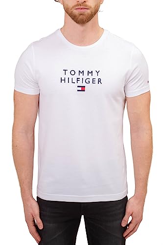 Tommy Hilfiger - Herren T-Shirt Regular mit Logo, Weiß, Large von Tommy Hilfiger