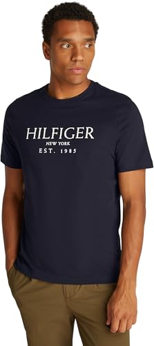 Tommy Hilfiger Herren T-Shirt Kurzarm aus Baumwolle, Blau (Desert Sky), S von Tommy Hilfiger