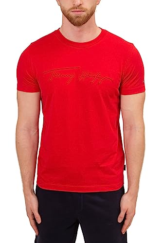 Tommy Hilfiger - Herren T-Shirt mit Signature Logo, rot, Small von Tommy Hilfiger