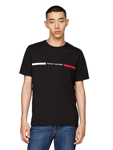 Tommy Hilfiger Herren-T-Shirts, kurzärmelig, Baumwolle, grafisches Design, mit charakteristischem Streifen-Logo, auch erhältlich in Big & Tall, Schwarz, 5XL Groß Tall von Tommy Hilfiger