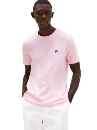 Tommy Hilfiger Herren-T-Shirts, kurzärmelig, Baumwolle, mit gesticktem Monogramm-Logo, Light Pink, XL von Tommy Hilfiger