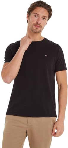 Tommy Hilfiger Herren T-Shirts Kurzarm Essential Regular Fit Rundhalsausschnitt, Schwarz (Black), XS von Tommy Hilfiger