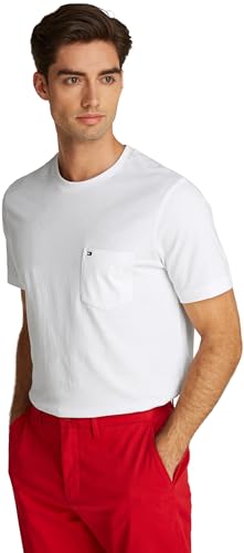 Tommy Hilfiger Herren T-Shirts Kurzarm Essential mit Brusttasche, Weiß (White), XS von Tommy Hilfiger