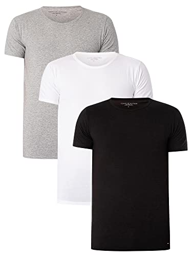 Tommy Hilfiger Herren T-Shirt Kurzarm Rundhalsausschnitt (3er Pack), Mehrfarbig (Black/Grey Heather/White), XXL von Tommy Hilfiger