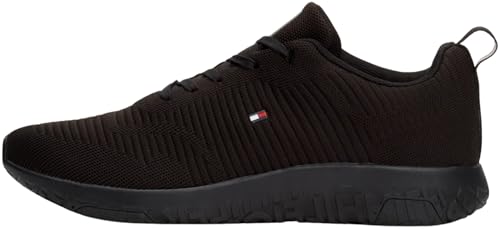 Tommy Hilfiger Herren Runner Sneaker Corporate Knit Rib Runner Sportschuhe, Schwarz (Black), 45 von Tommy Hilfiger