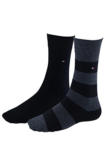 TOMMY HILFIGER Herrensocken Doppelpack Uni/Ringel schwarz Größe 39-42 von Tommy Hilfiger