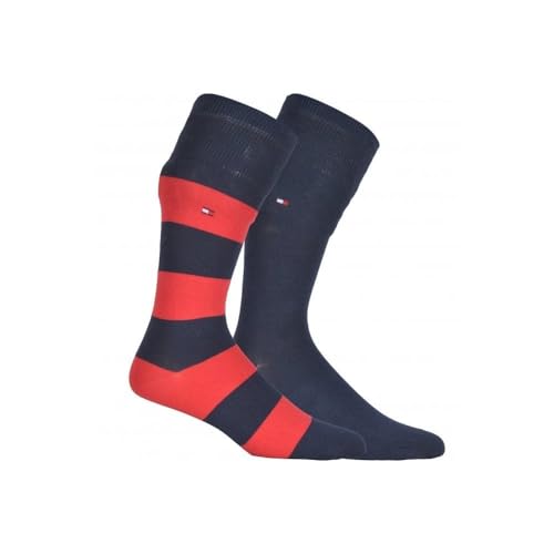 Tommy Hilfiger Herrensocken Doppelpack Uni/Ringel Marine/rot Größe 43-46 von Tommy Hilfiger