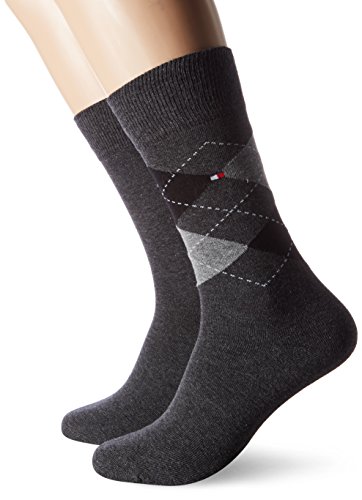 Tommy Hilfiger Herren TH Men Check 2P Socken, Grau (Anthracite 201), 43-46 (2er Pack) von Tommy Hilfiger