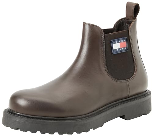 Tommy Jeans Herren Mid Boot Stiefel aus Leder, Braun (Velvet Brown), 45 von Tommy Hilfiger