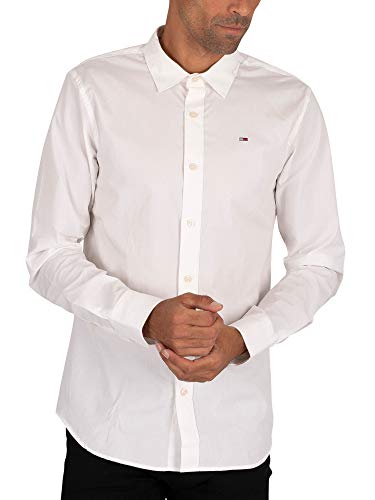 Tommy Jeans Herren TJM ORIGINAL Stretch Shirt DM0DM04405 Langarmhemden/Gewebte Oberteile, Weiß, XXS von Tommy Jeans