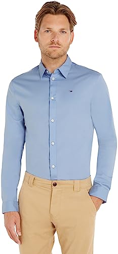 Tommy Jeans Herren TJM ORIGINAL Stretch Shirt DM0DM04405 Langarmhemden/Gewebte Oberteile, Blau, XXS von Tommy Jeans