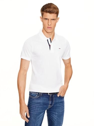 Tommy Jeans Herren Poloshirt Kurzarm TJM Slim Slim Fit, Weiß (White), XS von Tommy Jeans
