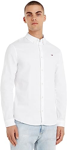 Tommy Jeans Herren Hemd TJM Slim Langarm, Weiß (White), L von Tommy Jeans