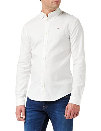 Tommy Jeans Herren Hemd TJM Slim Langarm, Weiß (White), S von Tommy Hilfiger