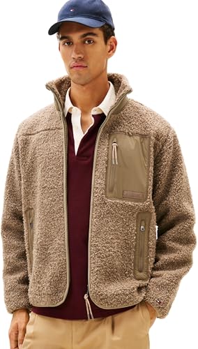 Tommy Hilfiger Herren Teddy Fleece Zip Through Mw0Mw40420 Sweatshirt mit durchgehendem Reißverschluss, Beige (Coastal Taupe), L von Tommy Hilfiger