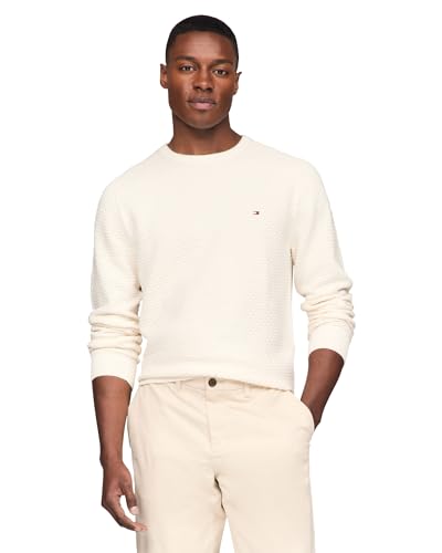 Tommy Hilfiger Herren Textured Waffle Knit Crewneck Sweater Lightweight, Available in Big & Tall Pullover, Elfenbein, XL Tommy Hilfiger Herren Textured Waffle Knit Crewneck Sweater Lightweight, Available in Big & Tall Pullover, Elfenbein, XL von Tommy Hilfiger