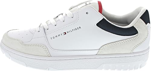 Tommy Hilfiger Herren Cupsole Sneaker Basket Core Leather Mix Schuhe, Weiß (White), 43 EU von Tommy Hilfiger