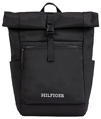 Tommy Hilfiger Herren Rucksack Monotype Rolltop Handgepäck, Schwarz (Black), Onesize von Tommy Hilfiger