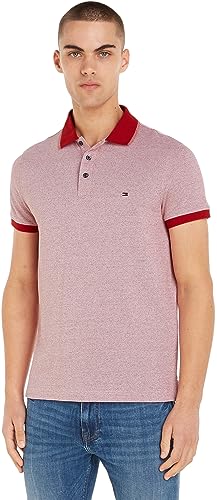 Tommy Hilfiger Herren Poloshirt Kurzarm Mouline Tipped Slim Fit, Rot (White / Arizona Red Mouline), M von Tommy Hilfiger