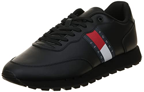 Tommy Jeans Herren Runner Sneaker Leather Runner Sportschuhe, Schwarz (Triple Black), 46 von Tommy Jeans