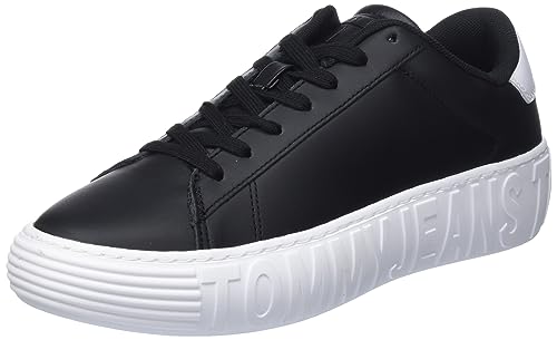 Tommy Jeans Herren Cupsole Sneaker Tommy Jeans Leather Outsole Schuhe, Schwarz (Black), 42 EU von Tommy Hilfiger