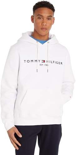 Tommy Hilfiger Herren Hoodie Tommy Logo Hoody mit Kapuze, Weiß (White), S von Tommy Hilfiger