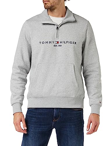 Tommy Hilfiger Herren Tommy Logo Mockneck MW0MW20954 Halber Reißverschluss, Grau (Light Grey Heather), 3XL von Tommy Hilfiger