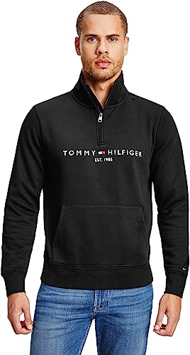 Tommy Hilfiger Herren Sweatshirt mit Reißverschluss Zipper Mockneck Halber Zipper, Schwarz (Black), M von Tommy Hilfiger