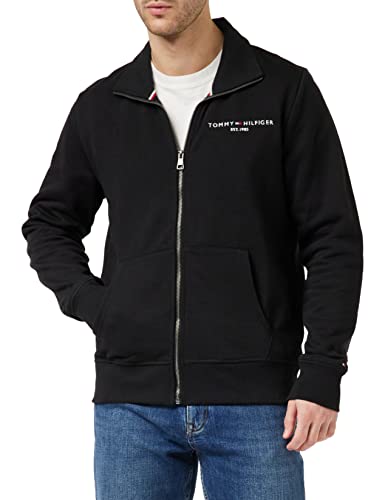 Tommy Hilfiger Herren Strickjacke Cardigan mit Reißverschluss Tommy Logo Zip Thru Stand Collar ohne Kapuze, Schwarz (Black), S von Tommy Hilfiger