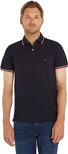 Tommy Hilfiger Herren Poloshirt Kurzarm Core Tommy Tipped Slim Fit, Blau (Desert Sky), XL von Tommy Hilfiger