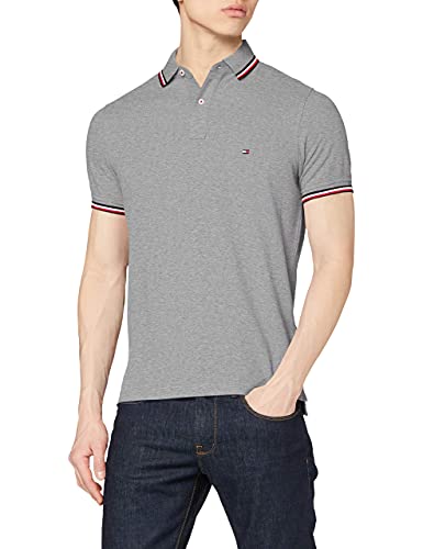 Tommy Hilfiger Herren Poloshirt Kurzarm Core Tommy Tipped Slim Fit, Grau (Medium Grey Heather), XS von Tommy Hilfiger